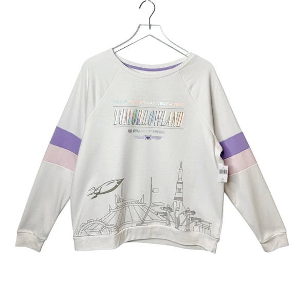 Disney Tops - NWT Disney Parks Tomorrowland Sweatshirt White & Purple Varsity Sweatshirt Sz XL